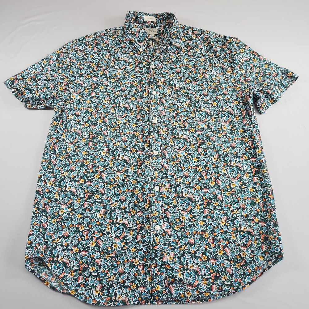 J. Crew secret wash Organic 100's 2 ply yarns floral button down cotton shirt M